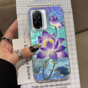 Purple Gradient Lotus Print Phone Case for Redmi A5 Note 14 Pro Plus 5G 14S 13 A3 A3X 14C 13C Xiaomi 14T 13T Silver Plated Cover