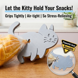 Cute Cat Shaped Bag Sealer Clip Reusable Food Bag Twist Tie,1 Pack 13.5cm Eco-Friendly 3D Printed PLA