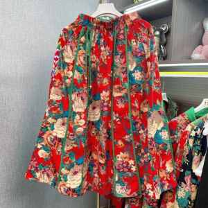 New Chinese Style Summer Brushed Cotton Skirt Northeast Big Flower Slim Looking Dancing Dress Drum Performance Plus Size Fashion Skirt