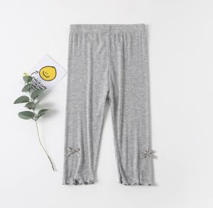 2026 Summer Kids Cute Seven Point Leggings 3-10Y Girls Solid Color Bow Waist Elastic Breathable Pants Children Clothes
