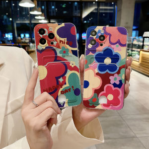 Phone Case for Samsung A56 A36 A26 A16 A06 Card holder design Colorful flower pattern Soft silicone Casing for Galaxy A56 5G phone cover