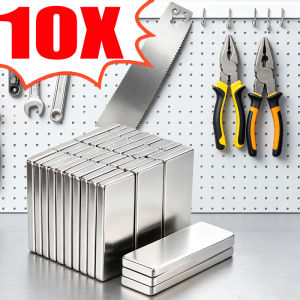 10pcs N25 Rectangular Neodymium Magnet Bar / Thickened Adhesive Magnetic Strips / Heavy Duty Magnet Stickers / Office Science Education & Household Fridge Use