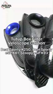 Tutup Box Filter Veloscope Carbon Beat eSP K25 K81 Street Sporty 2014 2020 & Scoopy eSP K93 2017 2020 & Vario 110 eSP 2015 2019 Cover Penutup Boks Saringan Hawa Udara Variasi Custom Corong Karbon Velocity Rapet Bolong Tertutup Rapat Terbuka