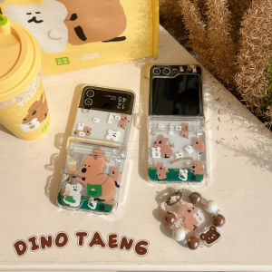 เคสโทรศัพท์ Samsung Galaxy Z Flip7 ลายหมีสีส้มน่ารัก ดีไซน์น่ารัก ป้องกันการตกหล่น พร้อมสายรัด สำหรับ Z Flip6 Z Flip5 Z Flip4 Z Flip3
