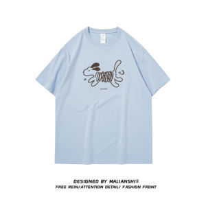 Pure Cotton Short Sleeve T-Shirt Womens Shoulder Length Half Sleeve Summer High End Grey Color Korean Style Creative Print