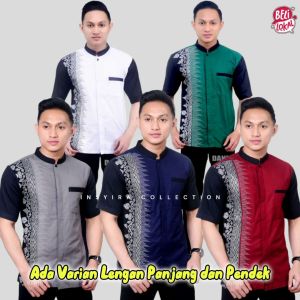Koko Kemeja Bordir Kombinasi Batik Pria Dewasa Lengan PENDEK Motif KENTRUNG Katun Premium Baju Muslim Lebaran 2025 Terbaru