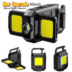 Mini Flashlight Keychain Light COB Work Light USB Rechargeable Lamp with 90° Foldable Side Lights Super Bright Portable Lanterns