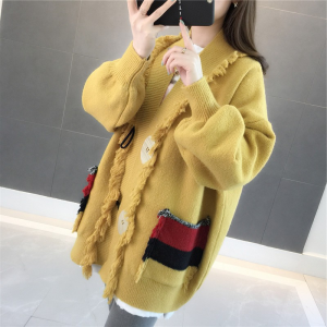 Mid Length Long Length Cardigan Sweater Female Spring and Autumn Loose Outdoor Junior High School Students Fringed Sweater Coat Top