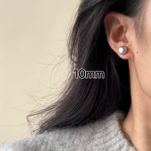 Pure Silver Pearl Earrings Flat round BaoZhu Platinum Grey Elegant Fresh out Fashion Jewelry Womens Geometric Pattern Ear Jewelry