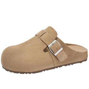 Josiny | Leather Flat Leisure Slip-On Mule Sandals