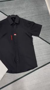 Áo sơ mi nam tay NGẮN chất vải lụa mềm mịn phối hoạ tiết chữ d sang trọng và lịch sự mẫu -ATC77 STORE