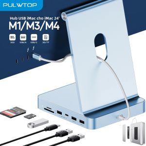 Hub USB C PULWTOP Dành Cho iMac 24 Inch 2021/2023/2024 Với Cổng USB C/A 10Gbps Đầu Đọc Thẻ Nhớ SD/TF Mở Rộng SSD M.2 Tương Thích Với MacOS