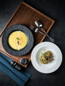 Đĩa Đựng Súp Bằng Gốm Sứ Màu Đen Trắng Tinh Tế Đĩa Đựng Thức Ăn Gia Đình Thiết Kế Nồi Sâu Phụ Kiện Nhà Bếp Đĩa Đựng Thức Ăn