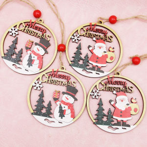 (2 Pieces/pack) 11cm Christmas Wooden Hollow Pendant Christmas Tree Ornament Merry Xmas Pendants DIY Festival Decoration