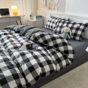 Waterwash Cotton Pure Color/Plaid Bedding Set for Dorms