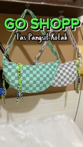 Tas Selempang Bahu Pangsit Wanita Import Motif Kotak Fashion Korea Style Aesthetic Terbaru - Sling Bag Cewek Viral Kekinian TG18