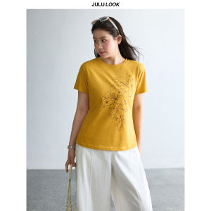 JULULOOK | Áo Thun In Hình Cổ Tròn Tay Ngắn Dành Cho Người Mập Co Giãn eo