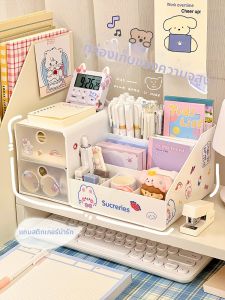 Tổ chức bàn học phong cách Ins đơn giản đáng yêu cho văn phòng phẩm và mỹ phẩm