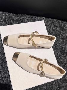 WANGGONGZHU | French Style Slip-On Flat Shoes Womens Spring Autumn New Square Head Mary Jane Casual Evening Wind One-Strap Flat Shoes