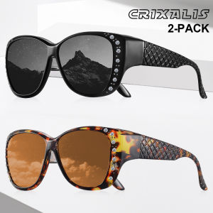CRIXALIS 2 PCS Fashion Women Sunglasses Wear Over Prescription Oversized Sun Glasses for Driving Shades Fit Over Glasses Goggles