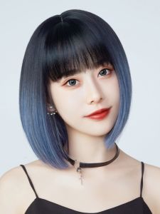 Wig Womens Short Hair Hair Hair Hair Bob Haircut Dyed Gradient Summer Full Top Full-Head Wig Nature Face Repair Young Adult Short Straight Hair