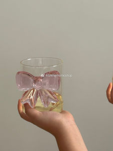 Shinymomo New Arrival Accessible Luxury Pink Large Bows Glass Ins Wind Heat-Resistant Borosilicate Home Cool Drinks Cup