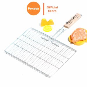 Pondox Panggangan Jepit JUMBO Besar Stainless Gagang Kayu Panjang Large Size / Bakaran Ikan Ayam / Panggangan Ikan Ayam Bebek