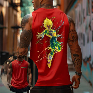 Bandai | Dragon Ball Neon Electric Light Super Saiyan Vegeta Sports Vest Spring and Summer Mens T-Shirt Casual Fitness Outdoor Top
