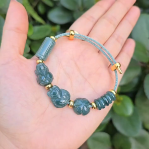 Q2323 Vòng lu thống ngũ điếu cỏ 4 lá hồ ly tỳ hưu Lam Ngọc xứng đáng best-seller không kén mệnh - Phong Thuỷ TUDO P