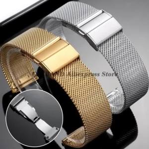 16mm 18mm 20mm 22mm 0.6mm Mesh Milanese Watch Strap Quick Release Replacement Bracelet Folding Buckle Stainless Steel Watch Band