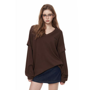 Turn Signal | Fashion V-Neck Long Sleeve Loose Retro Women T-Shirt