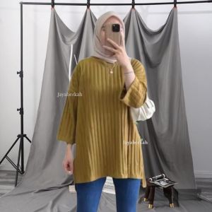OVERSIZE TUNIK KENIT HORNET LENGAN 7/8 ATASAN WANITA DEWASA TERBARU ld 120