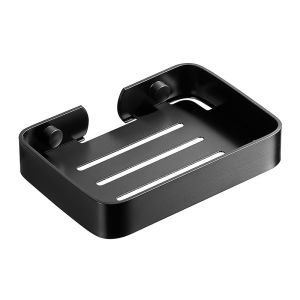 Soap Dish Storage Holder Black Aluminum Bathroom Soap Holder Shower Wall Mounted Decorative Soap Dishes Box Basket Square