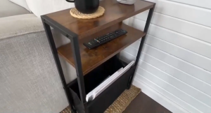 Narrow Side Table with Storage Shelf Basket 3 Layer Bedside Table Wooden Kitchen Storage Rack Sofa Side Table for Bathroom Living Room Bedroom