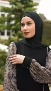 Aura Abaya Gamis Wanita Muslim Abaya Zira Dress Bahan Jetblack Super Kombinasi Sifon Motif