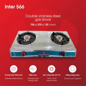 Bếp gas đôi mặt inox INTER IV-566 sen vàng tiết kiệm gas