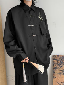 New Chinese Style Mens Shirt Embroidered Loose Long Sleeve Fashionable Casual Summer Outerwear Traditional Tang Costume