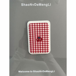 New Year Plaid Cherry Magnetic Absorption Card Holder Compatible 16ProMax Phone Case Liquid Silicone Protective Cover for Girls Dream