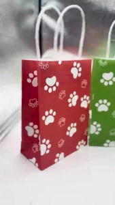 16pcs with 4 Different Colors Paw Print Paper Bag Candy Bag | Cute Animal Paw Gift Treat Bag