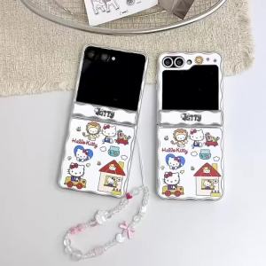 Sanrio | Ốp Điện Thoại Hoạt Hình Hello Kitty Wave Car Cho Samsung Galaxy Z Flip Chống Sốc Có Mặt Dây Chuyền Vỏ Nhựa Chống Trầy Xước Chống Nước