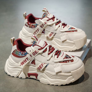 Mens Retro Sporty Casual Shoes Trendy White Sneakers Youth Brand Anti-slip Thick Bottom Heightening Dad Shoes Spring Autumn