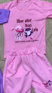 Setelan Anak Perempuan Cewek Motif Ubur Ubur Ikan Lele Terbaru 1-5 Tahun katun