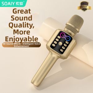 soaiy | Wireless Bluetooth Karaoke Microphone with Speaker All-in-One Design High Quality Sound 3D Sound Effects Intelligent Voice Enhancement Portable Karaoke Tool for Home and Parties