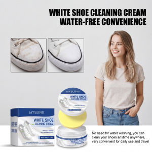 简素净 | 100G White Shoe Cleaning Paste Stain Dirt Remover Gentle No Wash Sneaker Care Cream With Sponge Applicator Leather Canvas Mesh