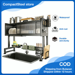 CompactSteel store Metal Dish Cabinet Rack Dustproof Sink Rack With Cabinet Door Multi-functional Plate Drying Storage Kitchen Organizer