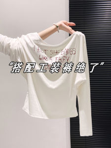 Áo Thun Nữ Phong Cách Hàn Quốc Ngắn Cổ Lơi Mùa Thu Đầu Tiên Mặc Đi Làm Thường Ngày in Họa Tiết Dài Tay Thoáng Khí