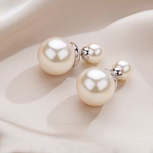 ต่างหูไข่มุกสองด้านเงินแท้ 925 สำหรับผู้หญิง เครื่องประดับแฟชั่นระดับไฮเอนด์ ต่างหูขนาดใหญ่และเล็ก ดีไซน์ใหม่ปี 2023