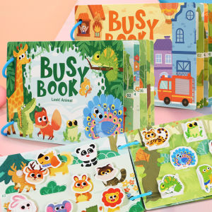 Busy Book for Kids Animals Vehicles Dinosaurs Stickers Matching Number & Letter Games Interactive Learning Activity Book