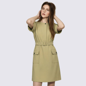 AMII | Workwear Style Round Neck Belted Dress