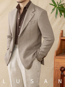 Loose Fit Mens Casual Tuxedo Jacket Mixed Fiber Lyocell Non-Iron Linen Fashionable Summer Suit Outerwear Straight Hemline